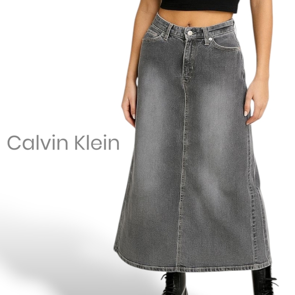 Calvin Klein Dresses & Skirts - Y2K Calvin Klein Vintage Black Denim Maxi Skirt Western Wash